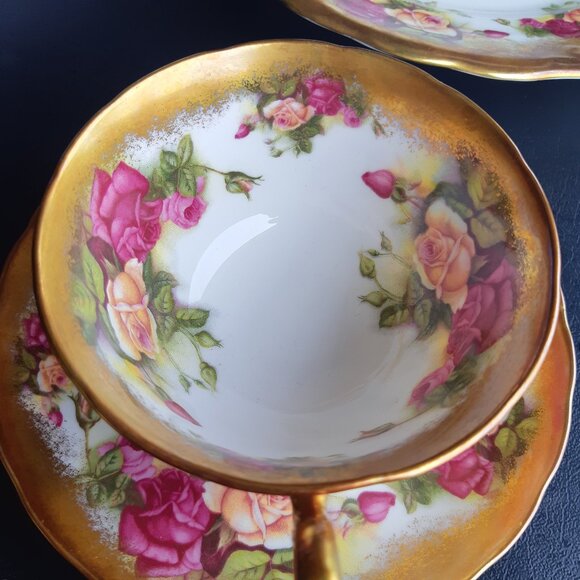 1940s Royal Chelsea Cake Plate, Teacup & Saucer, Golden Rose Bone China Vintage - Picture 3 of 14